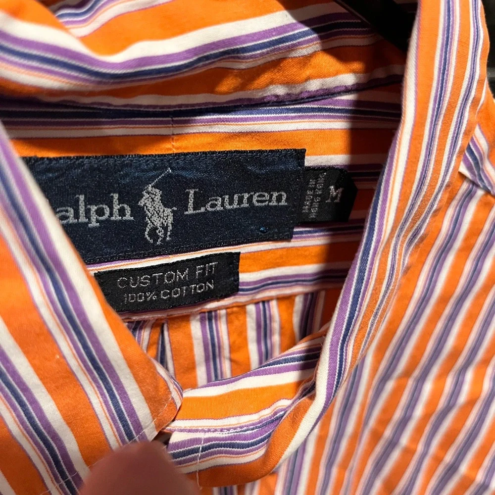 Ralph Lauren Men's Orange and White Striped Shirt - Picture 2 of 2